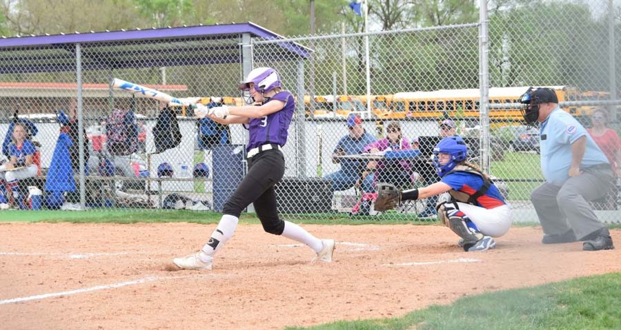Senior Emma Golden has a line drive shot, scoring a run in the third inning. 