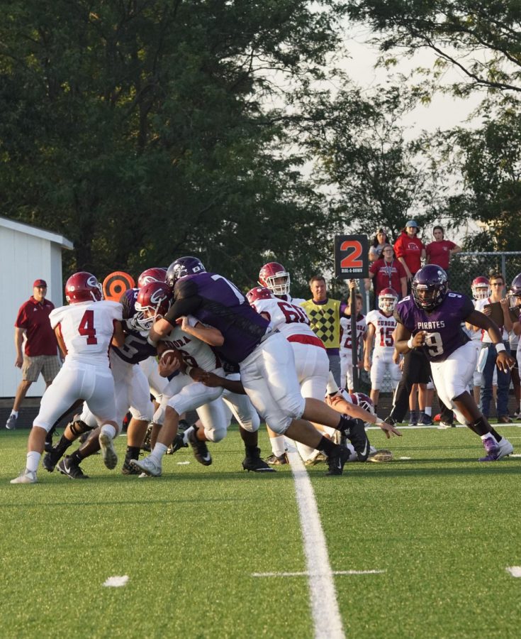 Senior Cooper Beebe gets the first sack of the season.