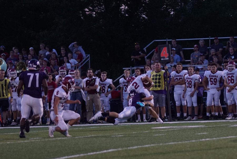 Senior corner Kaleb Brown tackles Eudora and stops them short of a first down.