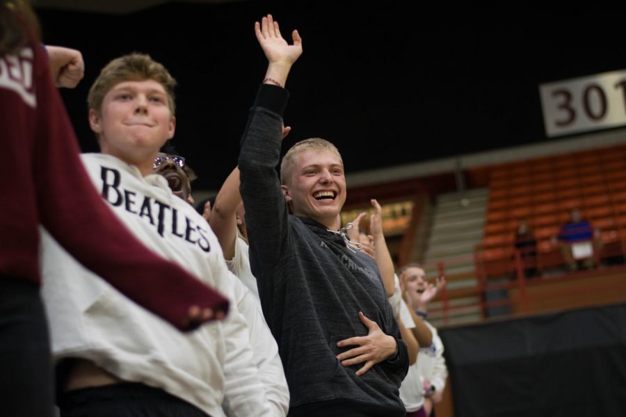 Junior Aiden Price celebrates after senior Grace Banes makes a three-pointer against Baldwin at the 4a State Tournament on March 11. "Over the years, I have definitely grown more loud and outgoing, which has made it more fun," Price said.  