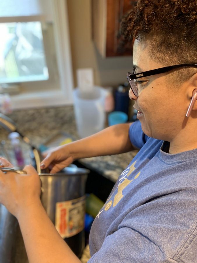 Preparing dinner for her family, Ms. Letcher fills a pot for pasta. Ready for her family to enjoy. Photo by Cameron Letcher 