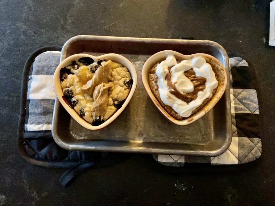 Completed tik tok recipe  blueberry muffin, and cinnamon roll baked oats.