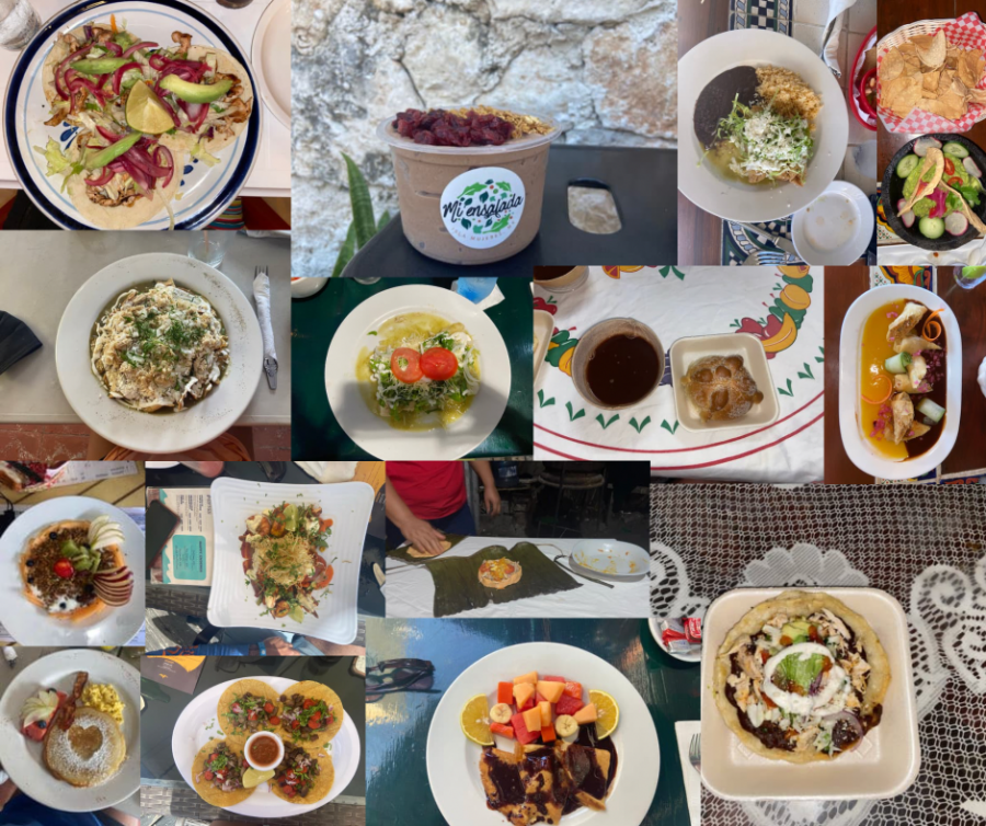 A collage of a variety of Mexican foods, both traditional and non-traditional, enjoyed throughout Audrey Menzies's trip to Isla Mujeres. 