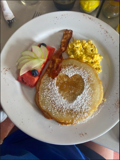 Pancakes with local fruits  from Rubens cafe, and Crepes topped with homemaid chocolate sauce and fresh local fruits.